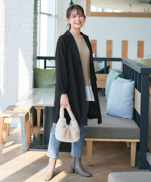 バックプリーツパフスリーブコート