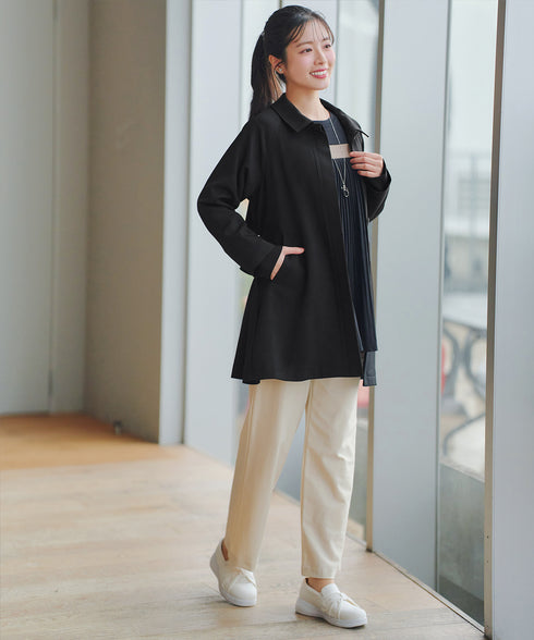 ステンカラーフレアミドルコート