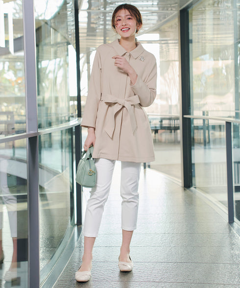 ステンカラーフレアミドルコート