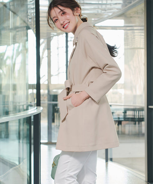 ステンカラーフレアミドルコート