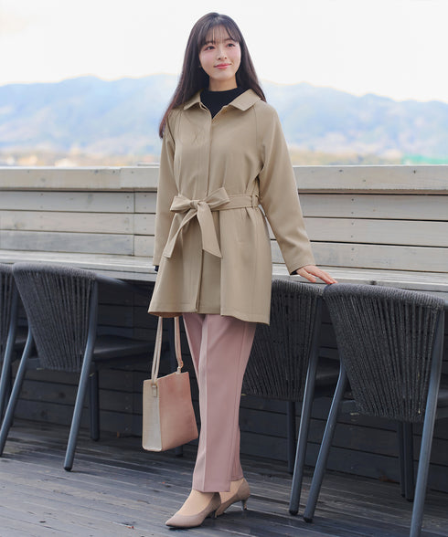 ステンカラーフレアミドルコート