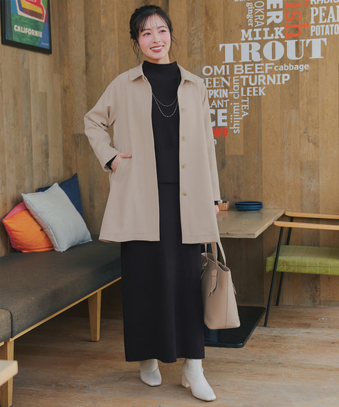 ステンカラーフレアミドルコート