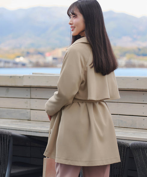 ステンカラーフレアミドルコート