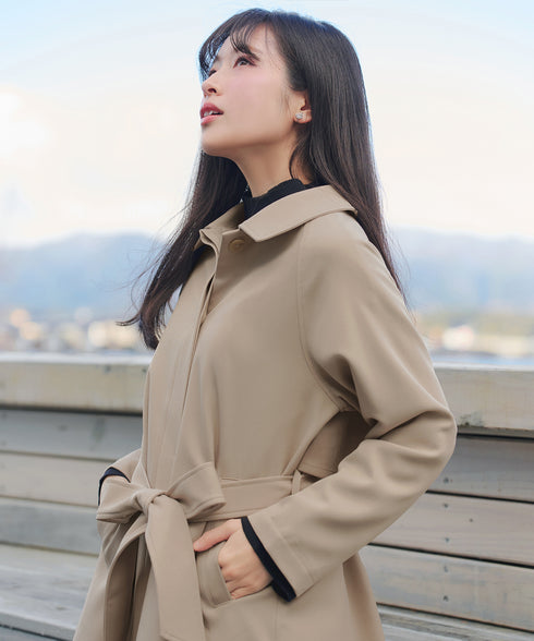 ステンカラーフレアミドルコート