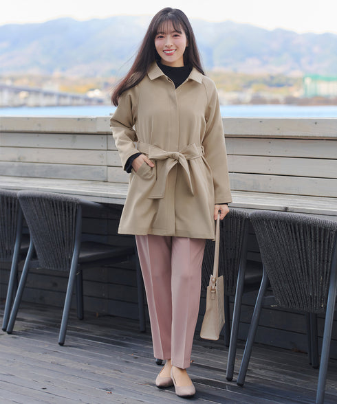 ステンカラーフレアミドルコート