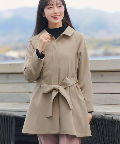 ステンカラーフレアミドルコート