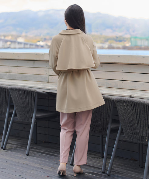 ステンカラーフレアミドルコート