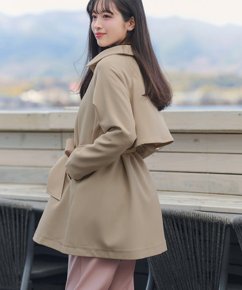 ステンカラーフレアミドルコート