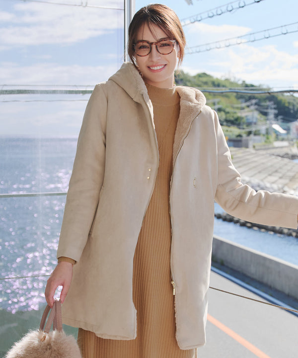 スエードボンディグフード付きコート