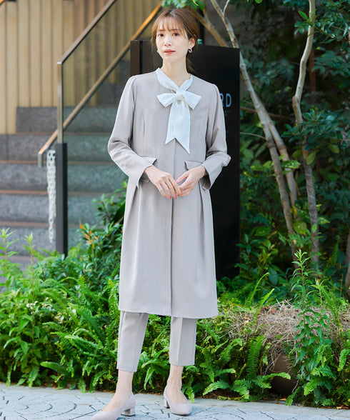 ダブルストレッチ│ノーカラーAラインコート