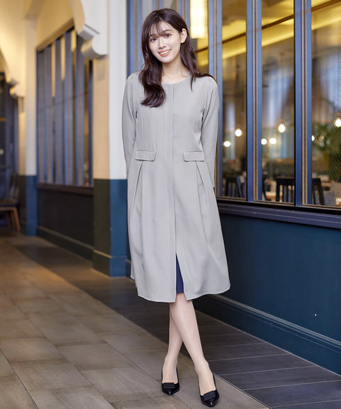 ダブルストレッチ│ノーカラーAラインコート