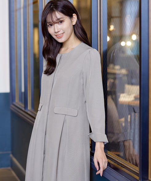 ダブルストレッチ│ノーカラーAラインコート