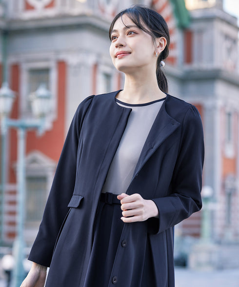 ダブルストレッチ│ノーカラーAラインコート