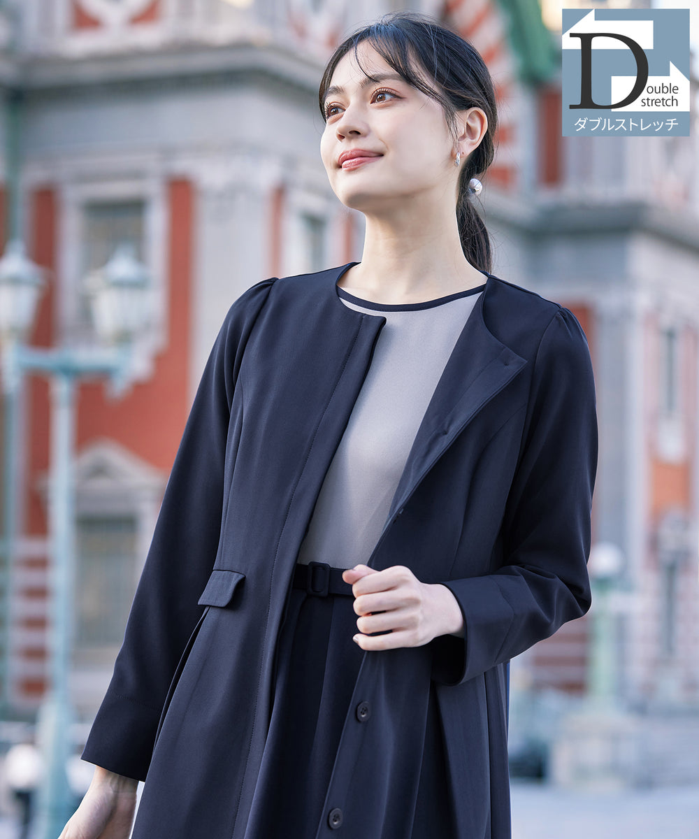 ダブルストレッチ│ノーカラーAラインコート – Tiaclasse