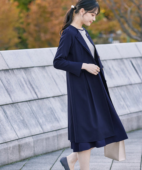 ダブルストレッチ│ノーカラーAラインコート