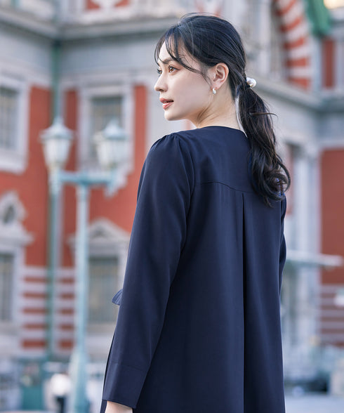 ダブルストレッチ│ノーカラーAラインコート