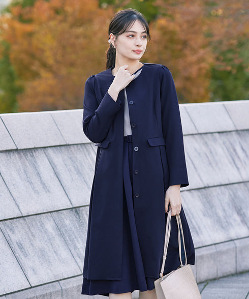 ダブルストレッチ│ノーカラーAラインコート