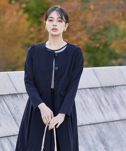 ダブルストレッチ│ノーカラーAラインコート