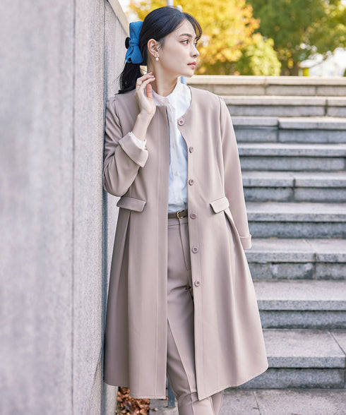 ダブルストレッチ│ノーカラーAラインコート