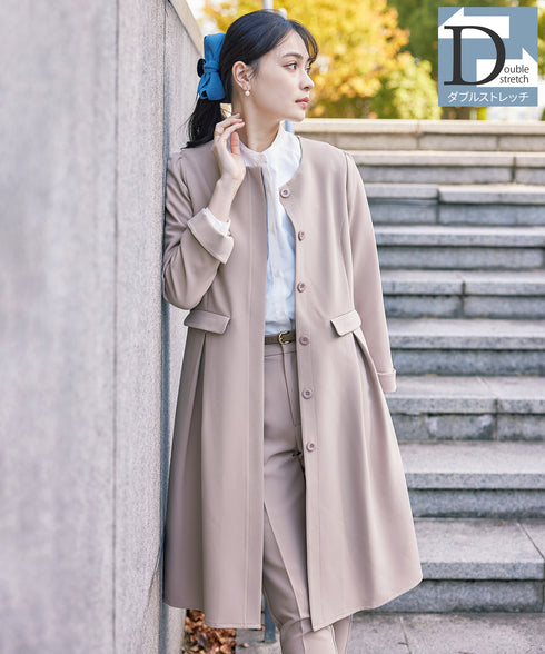 ダブルストレッチ│ノーカラーAラインコート