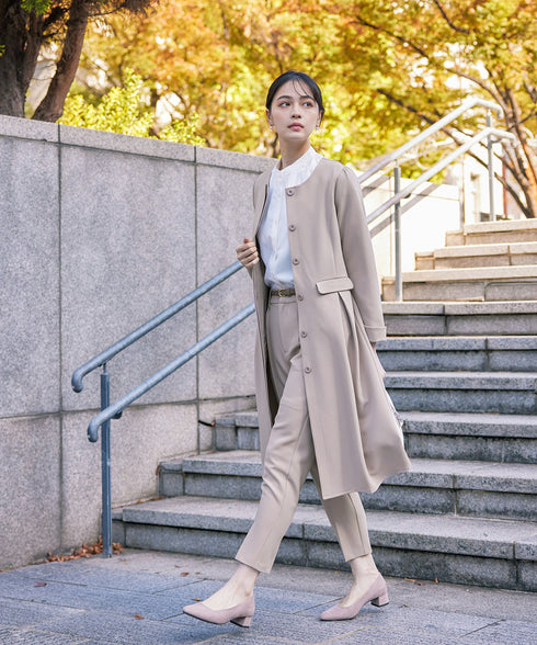 ダブルストレッチ│ノーカラーAラインコート