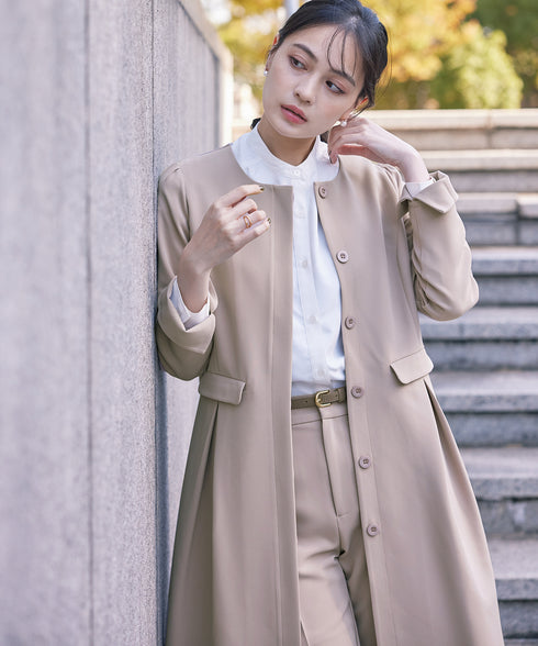 ダブルストレッチ│ノーカラーAラインコート