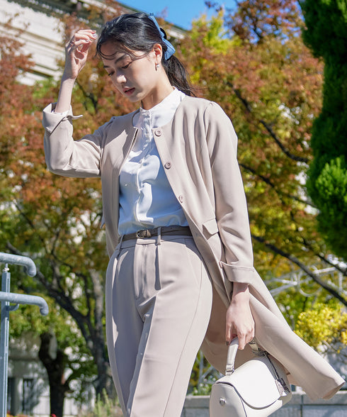 ダブルストレッチ│ノーカラーAラインコート