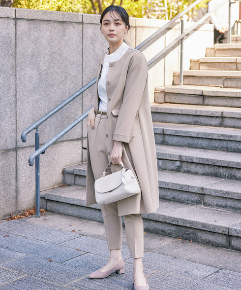 ダブルストレッチ│ノーカラーAラインコート