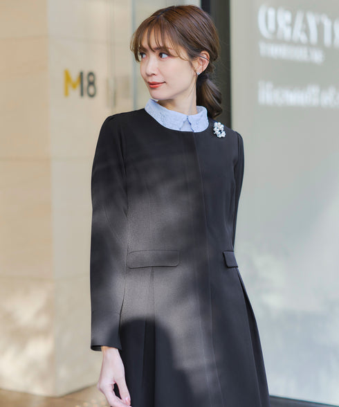 ダブルストレッチ│ノーカラーAラインコート