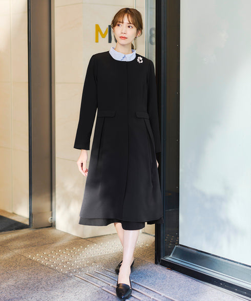 ダブルストレッチ│ノーカラーAラインコート