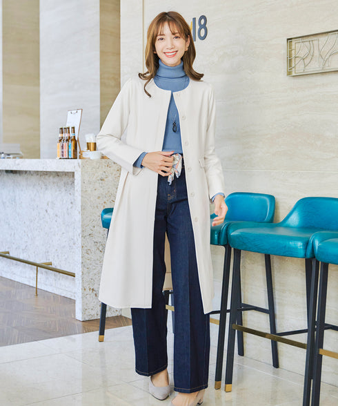 ダブルストレッチ│ノーカラーAラインコート