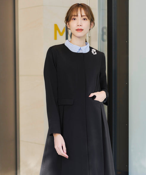 ダブルストレッチ│ノーカラーAラインコート