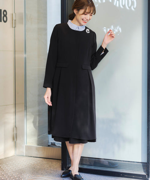 ダブルストレッチ│ノーカラーAラインコート