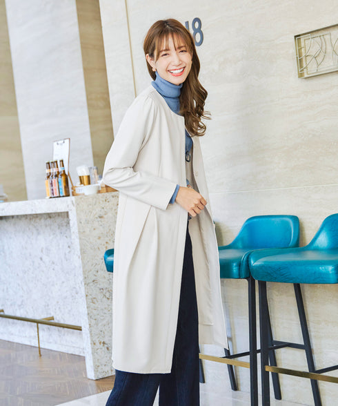 ダブルストレッチ│ノーカラーAラインコート