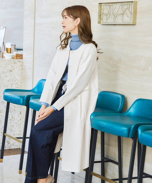 ダブルストレッチ│ノーカラーAラインコート