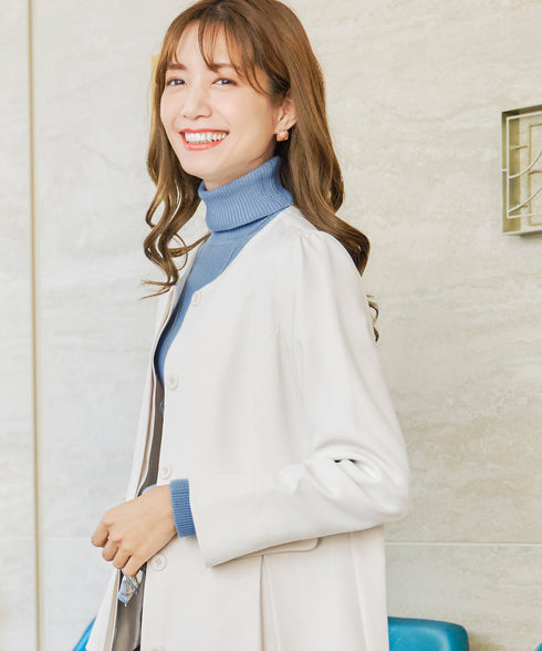 ダブルストレッチ│ノーカラーAラインコート