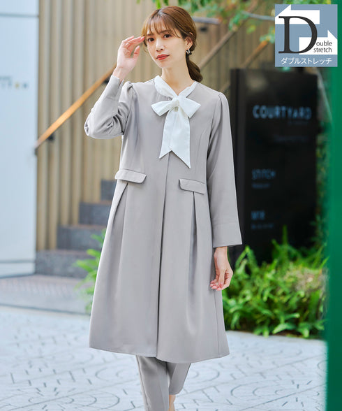 ダブルストレッチ│ノーカラーAラインコート
