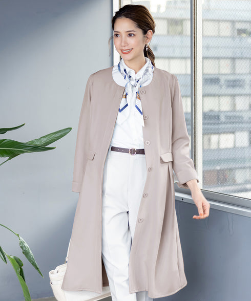 ダブルストレッチ│ノーカラーAラインコート