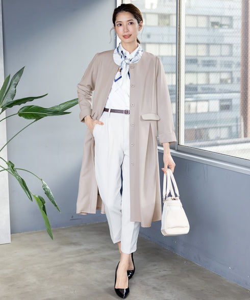 ダブルストレッチ│ノーカラーAラインコート