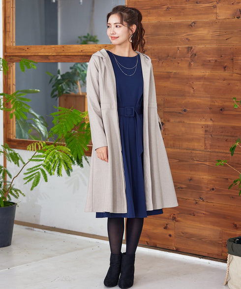 【アウトレット】ウール調フレアフードコート