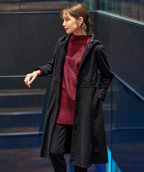 【アウトレット】ウール調フレアフードコート