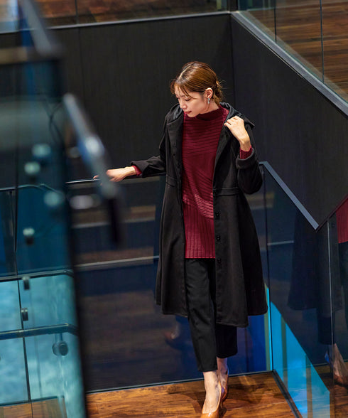 【アウトレット】ウール調フレアフードコート