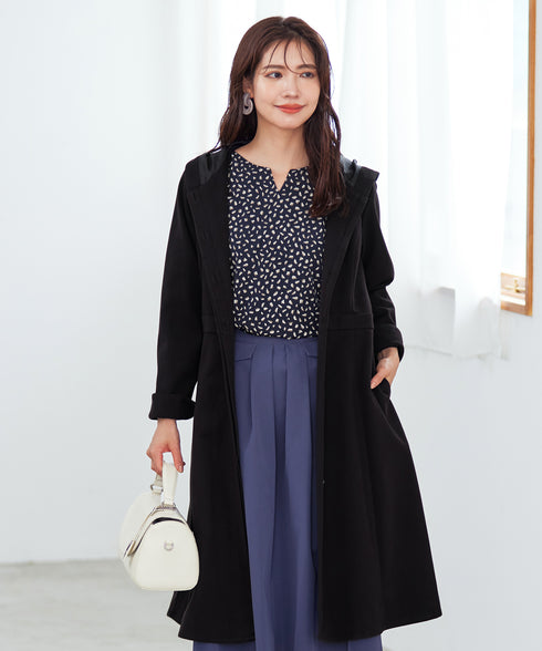 【アウトレット】ウール調フレアフードコート