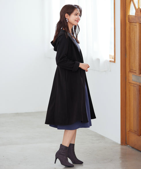 【アウトレット】ウール調フレアフードコート