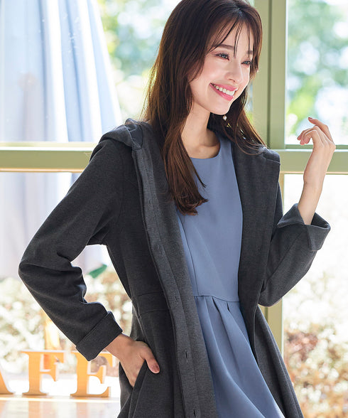 【アウトレット】ウール調フレアフードコート