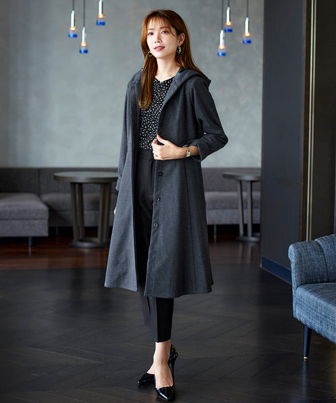 【アウトレット】ウール調フレアフードコート