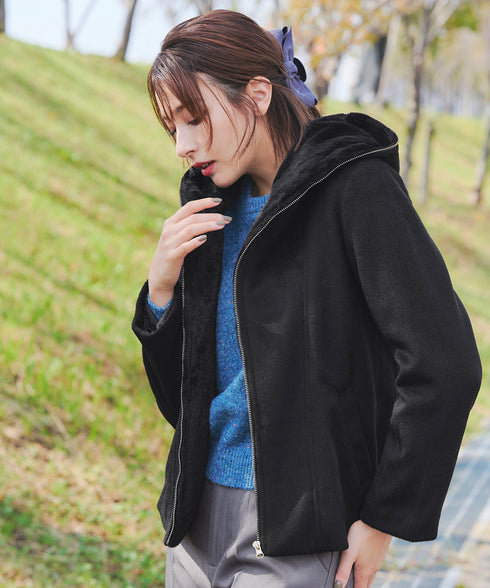 【クリアランスセール】モッサ風フード付きショートコート