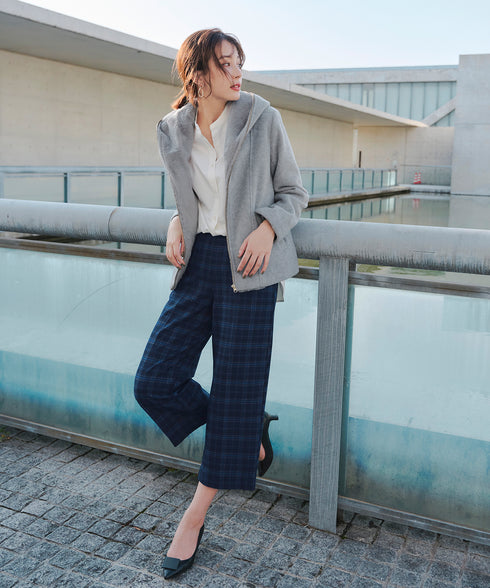 【安田美沙子さん着用】起毛チェック柄ワイドパンツ