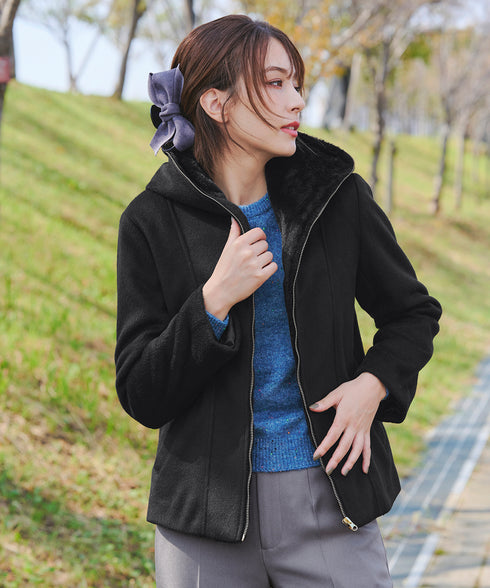 【クリアランスセール】モッサ風フード付きショートコート