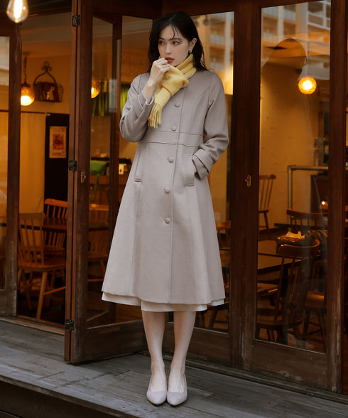 【ウール95%】ノーカラー包みボタンAラインコート